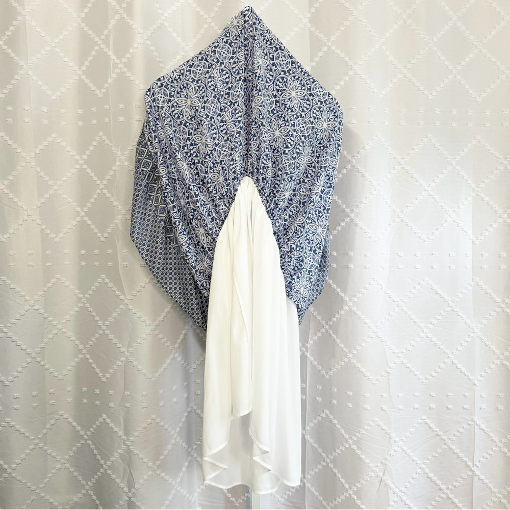 💎 ⭐️ 122. Shoshanna Blue White Silk Dress Size 10 Smocked Collar Elastic Waist - Picture 11 of 11